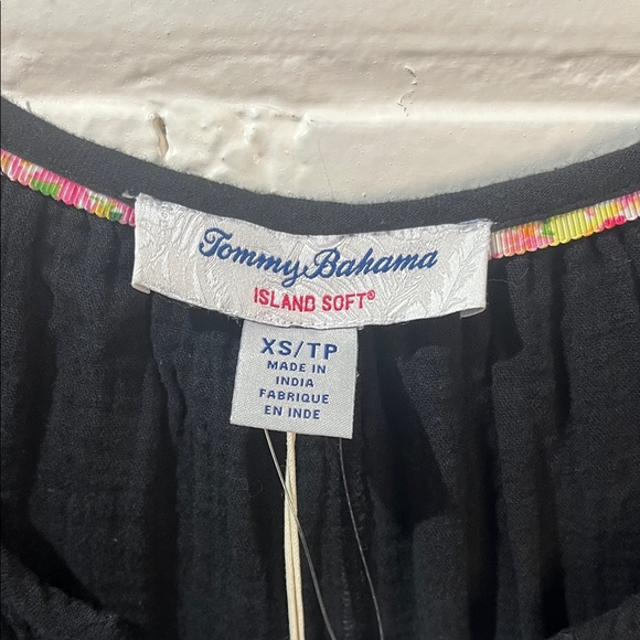 Tommy Bahama Black Short-Sleeve Button-Front Tie-Waist Romper NWT - Picture 2 of 8
